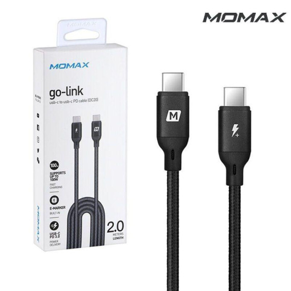 Momax Go Link USB-C to USB-C 100W PD 編織紋充電線 2米 黑色 (DC20D)