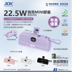 3DX 2-IN-1 尾插式膠囊充電寶 5000mAh