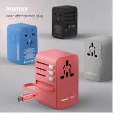 Momax 1-World+ 70W GaN 3插口及內置伸縮USB-C充電線旅行插座 UA18